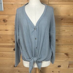 NWT Waffle knit slouchy button down long sleeve gray top tunic cardigan roomy XL